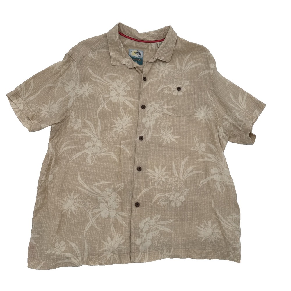 100% LinenTommy Bahama Relax Island Modern Fit Beige Short Sleeve Shirt Mens XL